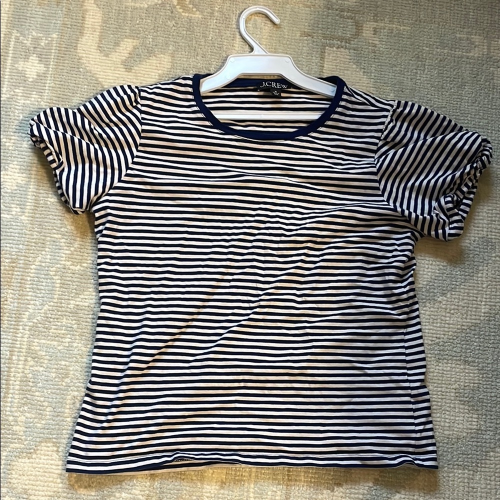 J. Crew Blue and White Striped Short Sleeve Tee